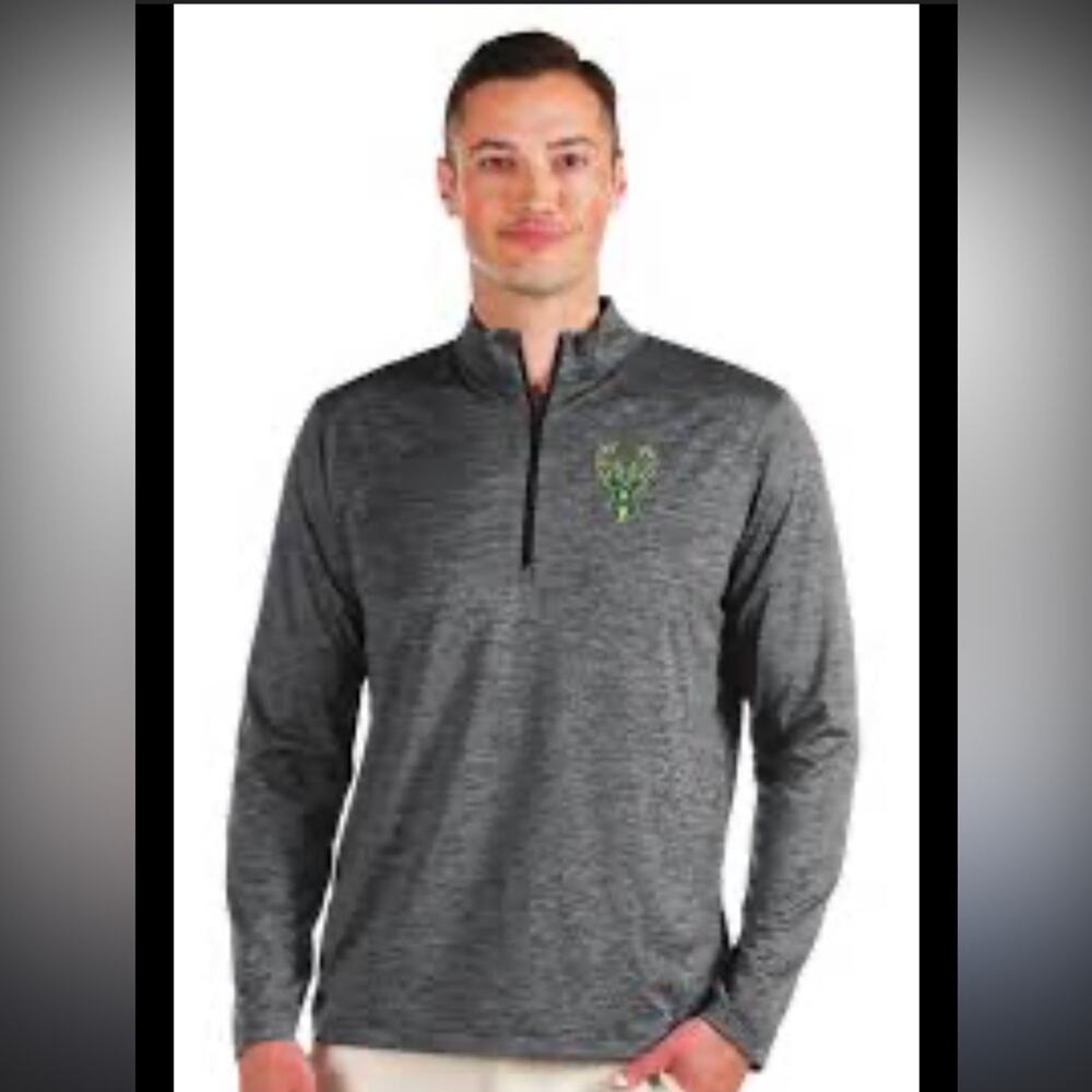 Milwaukee Bucks Gray Quarter-Zip Pullover with Logo Large NBA